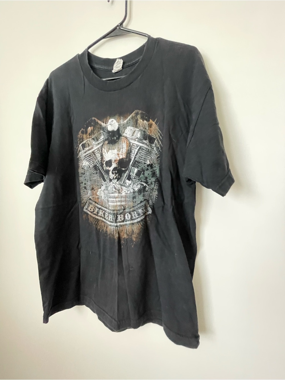 Biker Born Skull Eagle Shirt Mens Lg Short Sleeve Black Motorcycle Shop Graphics
